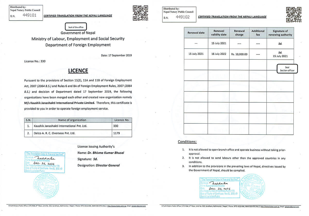 Labor Department License (Notary)